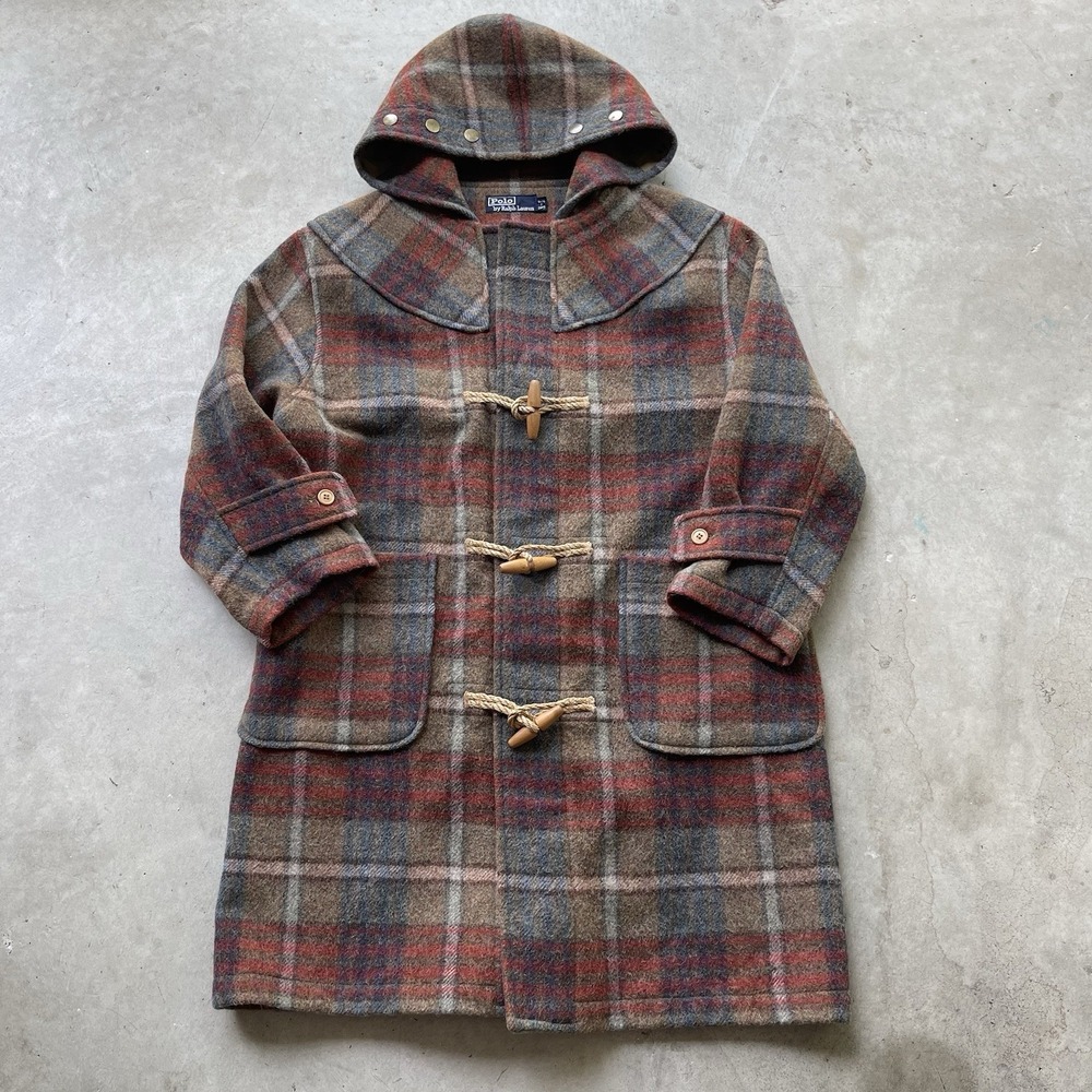 Polo by Ralph Lauren Duffle Coat Vintage Brown Gray Red Multi Color Large‎